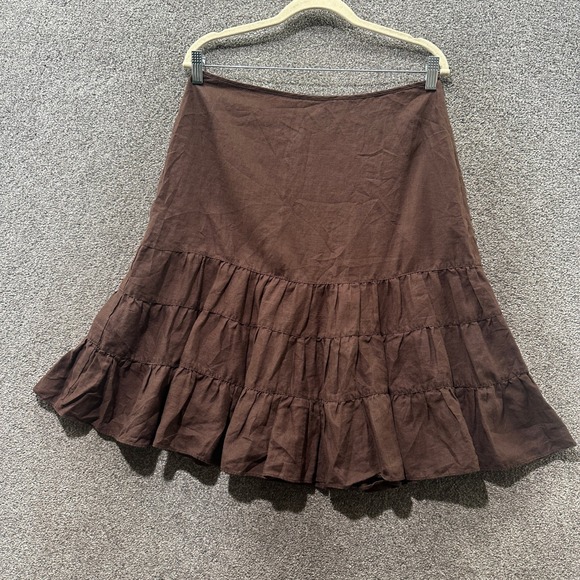 St. John's Bay Dresses & Skirts - St Johns Bay Tiered Ruffle Knee Length Skirt Womens 10 Brown 100% Linen Earthy